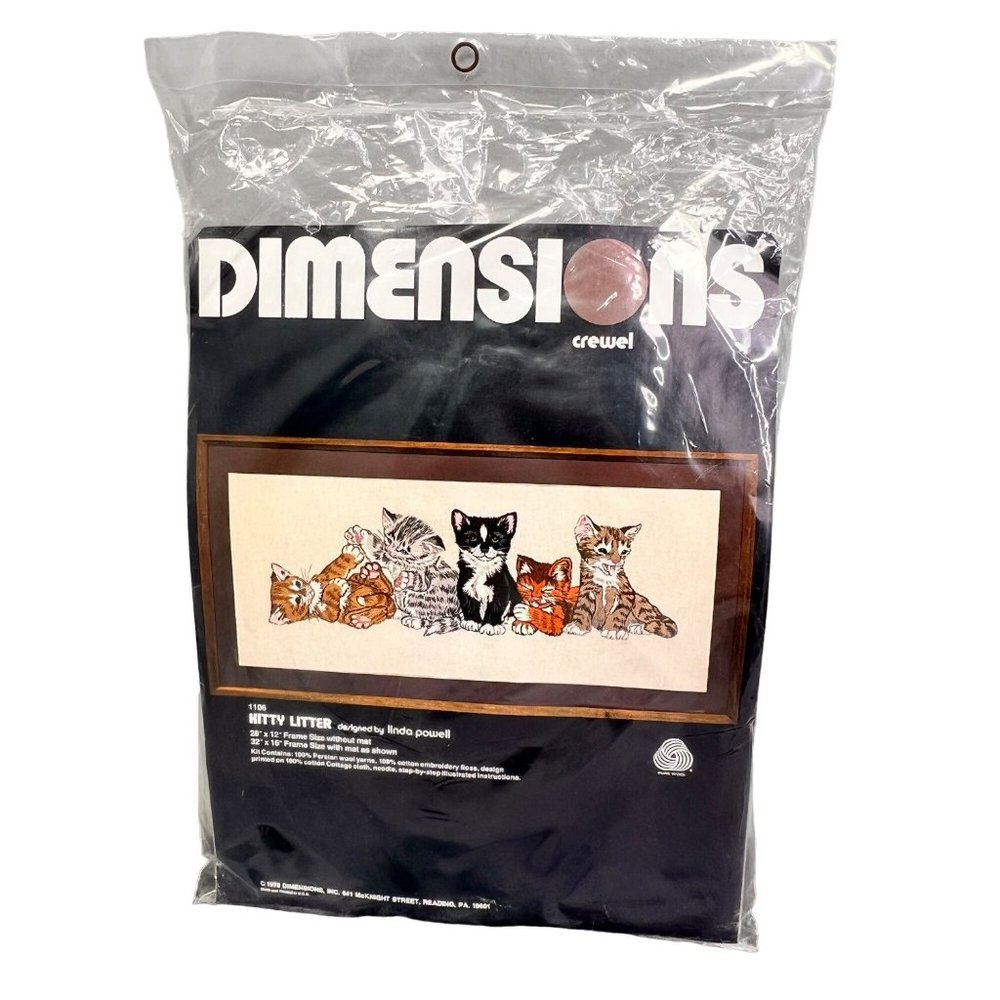 Dimensions Crewel Kitty Litter 1106 Kittens Cats 1978 Kit Persian Wool NIP